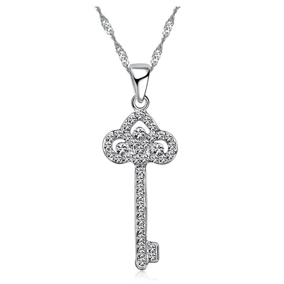 💎 Key Love 925 Sterling Silver Earrings With Necklace Set Bundle Gift - Picture 3 of 5